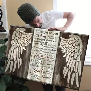 1pc Framed Painting Angel Wings Rustic In Memory I Thought Of You Today Posters And Prints Wall Art Pictures With Frame For Living Room & Bedroom, Home Decoration, Festival Gift For Her/Him, Ready to Hang Ornaments Photo