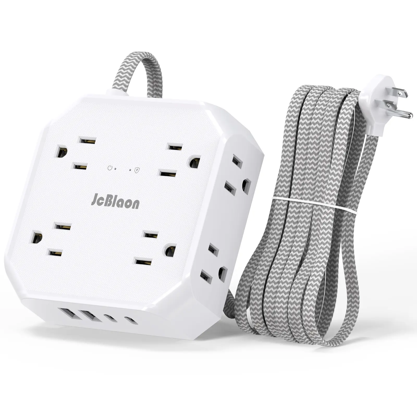 Multifunctional Power Strip, Flat Plug Surge Protector with 8 Outlets, 4 Ports (2 USB-C), 5ft Extension Cord, USB Ports Socket, Wall-Mount Desk Charger for Home, Office
