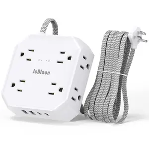 Flat Plug Surge Protector, 8-Outlet Power Strip with 4 USB Ports (2 USB-C), 5ft Extension Cord, Wall Mount Desk Charger for Home Office