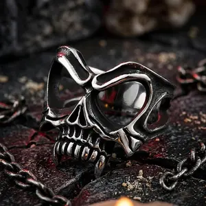 GTHIC Gothic Skull Mask Stainless Steel Ring for Men Biker Statement Jewelry Daily Wear