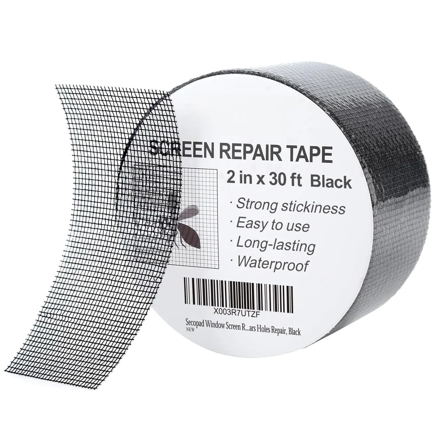 Black Fiberglass Screen Tape - 2 in x 30 ft, All Seasons Easy-to-Use Strong Stickiness Mesh Patch Kit for Indoor Windows, Doors, Fiber Glass
