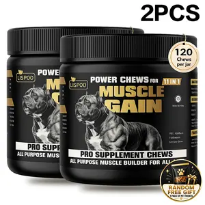 11-in-1 Muscle Gain Power Chews for Dogs, LISPOO 3PCS/2PCS/1PC ，120 Chews, High Protein Dog Supplement with Amino Acids, Daily Muscle Support Soft Chews for Puppies, Adult Dogs & All Breeds hair balls outdoorfun immunity boost