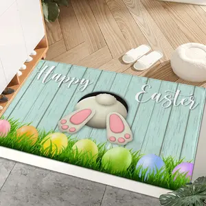 Easter Bunny Butt Welcome Mat, Easter Decor Rug, Happy Easter, Welcome Carpet, Rabbit Butt Easter Egg Wood Grain Pattern Design, Indoor and outdoor holiday floor mats, Soft comfortable washable, Suitable for doorways, Festive decoration, Easter gift