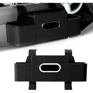 Car Multifunctional Seat Back Waterproof Storage Bag, Car Seat Tissue Holder and Storage Box with 2 Drink Cup Holders, Universal Backseat Organizer for Phones, Snacks (Black)