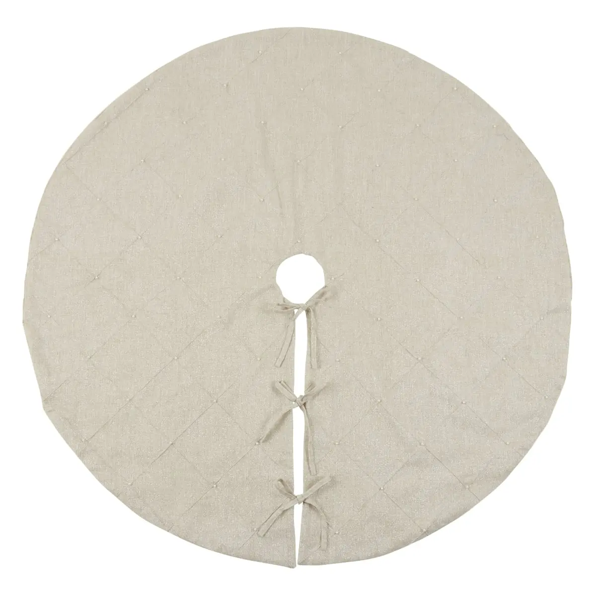 Saro Lifestyle 9622.N54R 54 in. Diamond-Stitched Round Christmas Tree Skirt, Natural Festive Decor