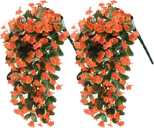 RZHfffhua 2 Pack Artificial Hanging Flowers, Fake Hanging Plants Colorful Orchid Flower Bouquet for Wall Home Room Garden Wedding Indoor Outdoor Fall Decoration(Orange)