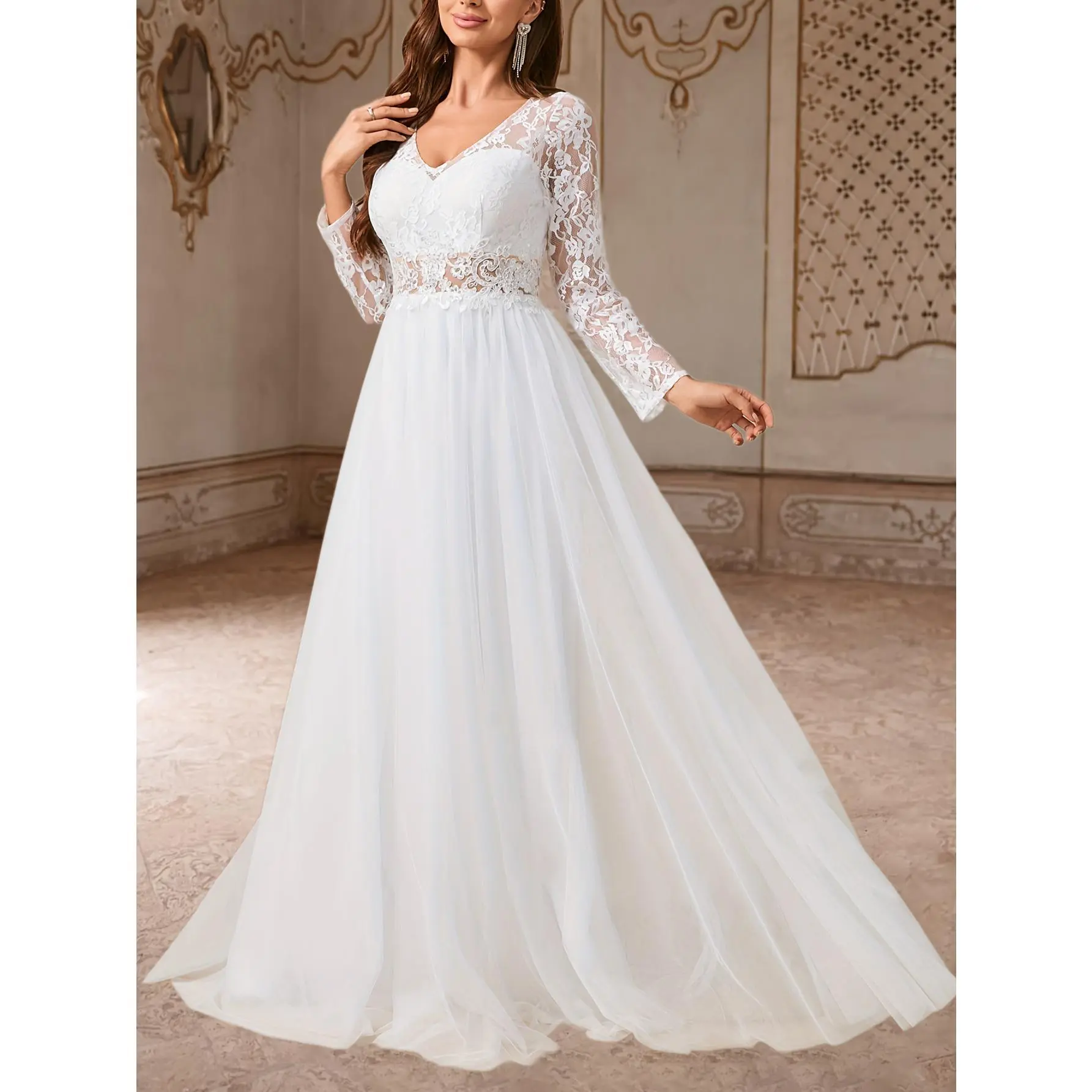 Women's V-Neck Lace Embroidered Large Dress White Sheer Elegant Wedding  Dress Layered Thin Strap Mini Dress Fabric Womenswear - TikTok Shop