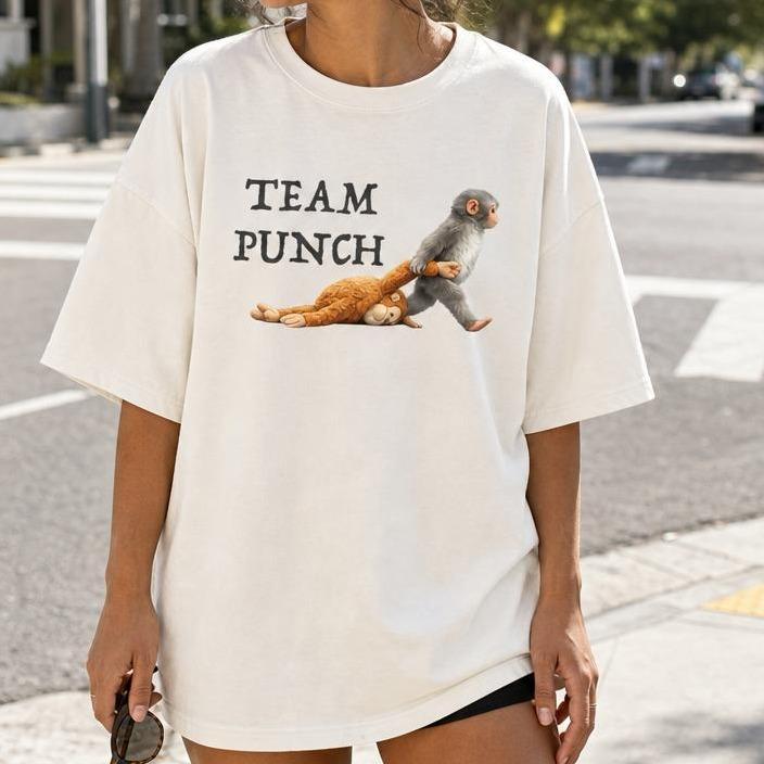 Women's 100% Cotton Breathable Loose-Fit Drop Shoulder Short Sleeve Tee - Funny Team Punch Monkey Graphic Print Oversize Casual Streetwear Casual Wear Top