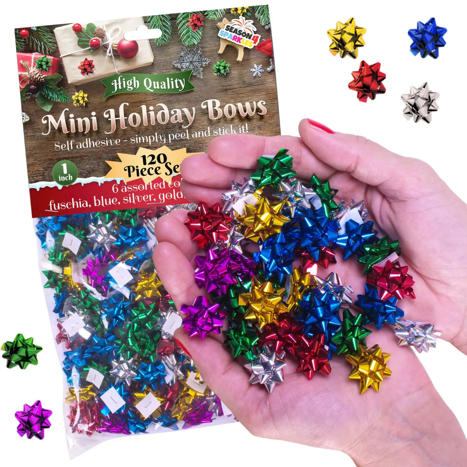 Small Christmas Bows for Gift Wrapping - 120 pieces 1" Gift Bow for Christmas Gifts. Enhance Gift Wrapping Presents Elegant with Tiny Bows.