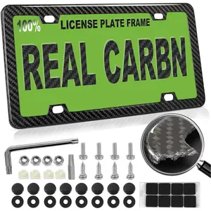 Real Carbon Fiber License Plate Frame  Pure Carbon Fiber Frame Black License Plate Holder Cover Universal  Tag Frame for Men/Women  - 1 Pack 4 Hole