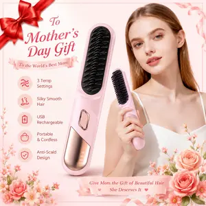 Cordless Hair Straightener Brush for Short Hair & Bangs, Portable Ionic Mini Styler with 9 Heat Settings, Lightweight Travel Hair Comb