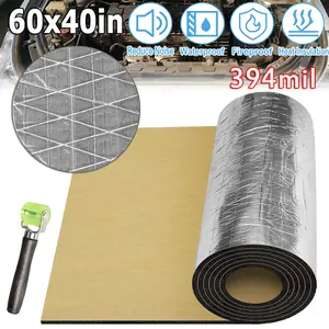 394mil 16.4 Sqft Car Sound Deadener Deadening Mat Automotive Heat Shield Insulation Mat Aluminum Foil Finsh Foam Dampening Material with Self Adhesive for Car Hood Trim Roof Door and Trunk