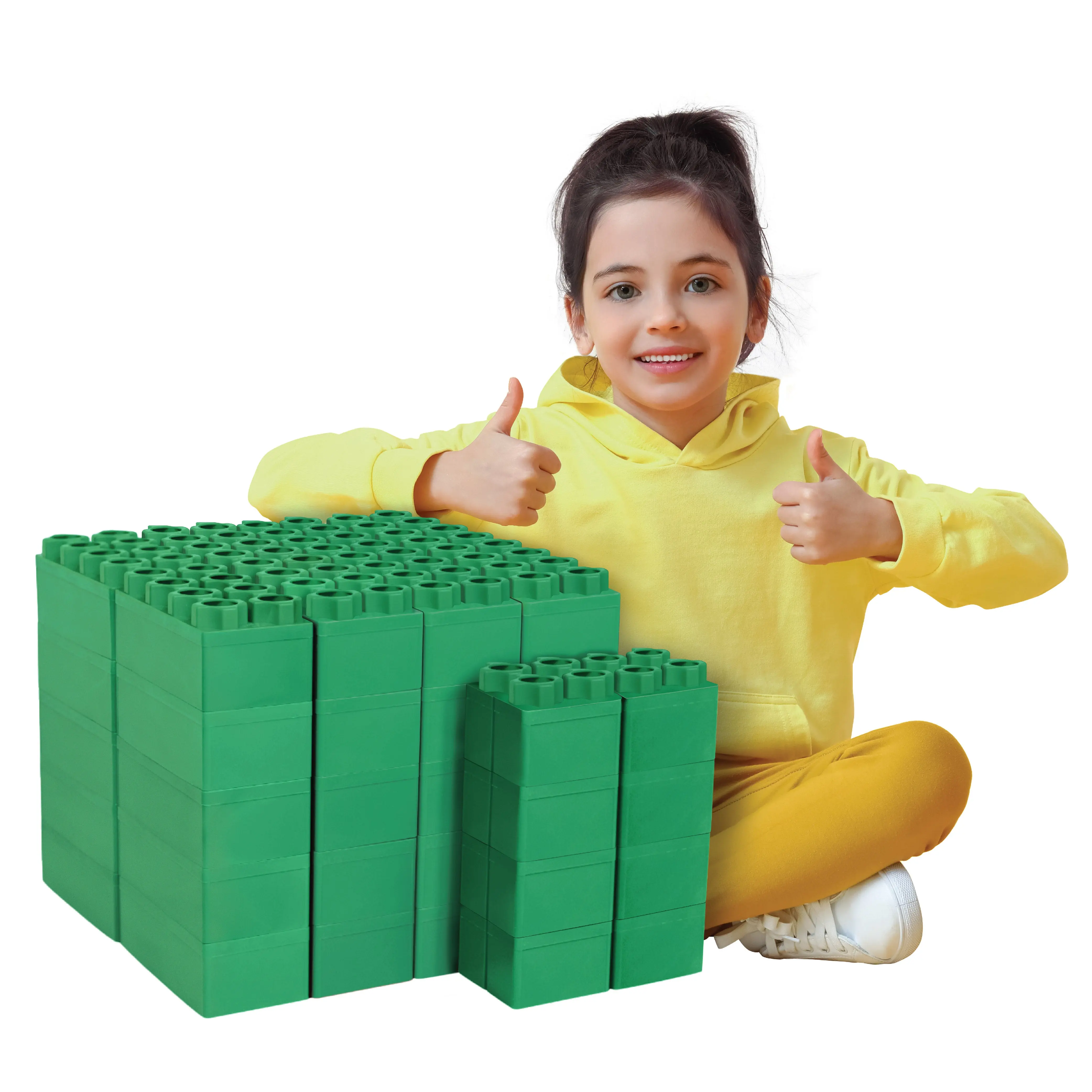 48 PC Jumbo Building Blocks for Kids Green Single Color Set: Biggo Blocks Giant Building Blocks Ages 4-8 - Indoor & Outdoor STEM Learning Toys for Creative Building & Stacking Play