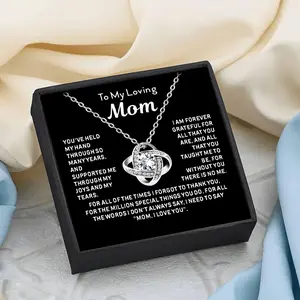 Mother's Day Gift To My Beautiful Mom Knot Pendant Necklace, Boho Style, Stainless Steel Chain, Includes Gift Box and Meaningful Card, Jewelry Gifts