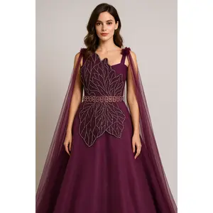 Unique Styled Mesh Net Ball Gown with Fly Away Sleeves