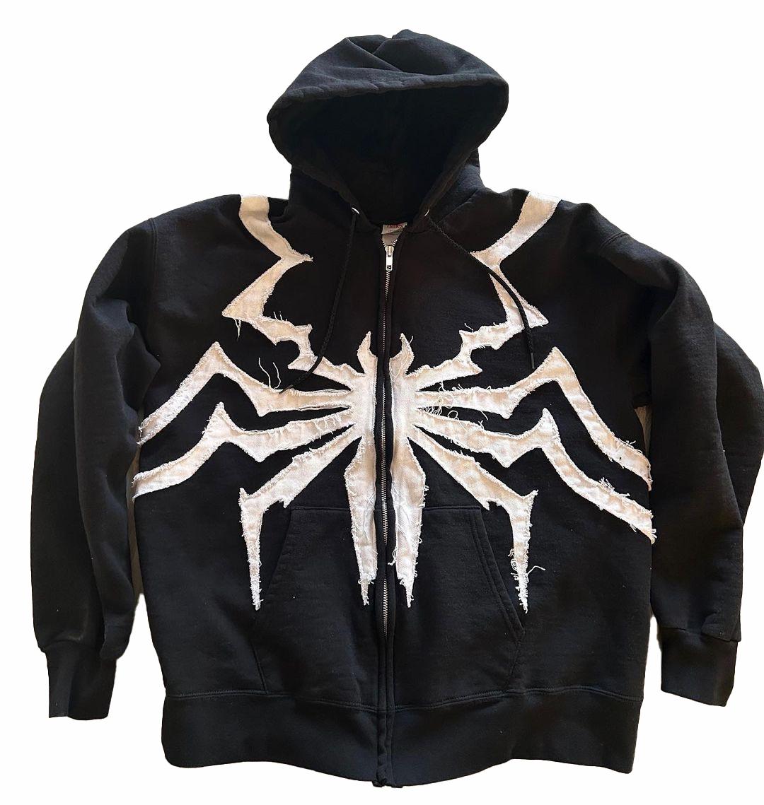 American Gothic Spider Patch Cloth Embroidered Hoodie Y2K Zipper Design High Men's & Women's Sweatshirt Tops Streetwear Menswear Long Sleeve Casual Oversize Baggy Loose Pullover Black Oversized Graphic Print