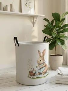1 piece of Easter rabbit picnic pattern 2D printed Easter with handle laundry basket, made of wear-resistant material, foldable household dirty clothes storage basket, large capacity laundry storage basket, toy storage box
