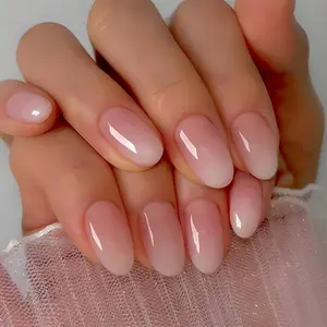 Wearing Short Nail Tips with a Pink-White Gradient, Wholesale for Wearable Nail Pieces.