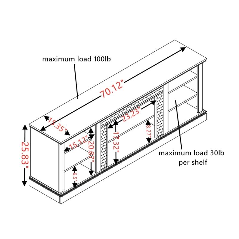 Large Fireplace TV Stand Storage Rack with Faux Stacked Stone Surround, Modern Media Console Table with Large Storage Cabinet and 23" Fireplace Insert, 70.12"W*15.35"D*25.83"H