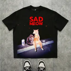 Sad Meow Cat Graphic T Shirt Funny Meme Cat Shirt Vintage Aesthetic Cat Graphic Tee Streetwear Unisex Graphic Shirt