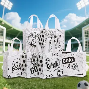 12/24 Piece Non-Woven Fabric Creative Football Print Handle Bag Foldable Storage Bag, Birthday Gift Packaging Bag, Party Holiday Gift Bags