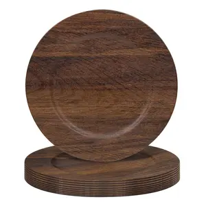 Round Charger Plates - 13 Inch Wooden Brown Charger for Dinner Plates, Farmhouse Faux Wood Plate Chargers, Rustic Table Chargers for Weddings, Party