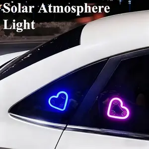 Car LED Interior Lights, Heart-Shaped Ambient Light for Windows, 5 Lighting Modes, Charging Through Type-c and Solar Energy, Car Decorations for Women Men, Pack of 1, (Pink)