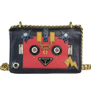 Pre-owned PRADA Leather Crossbody Bags Robot Flap Crossbody Bag with Chain Strap and Unique Patch Design