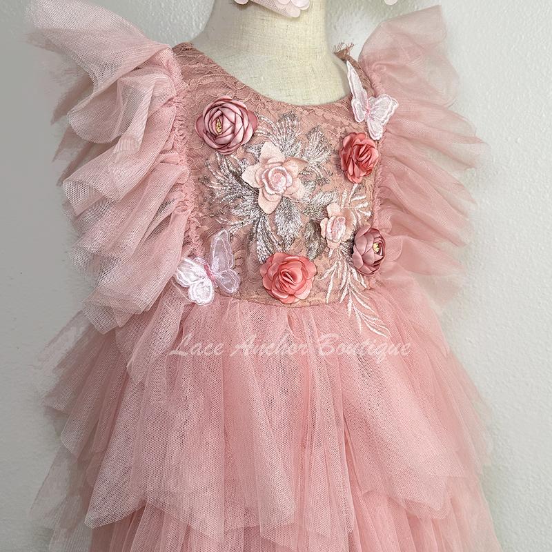 Mauve Pink Butterfly Tulle Original Design Dress