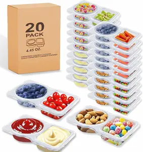 20 Sets Reusable Snack Containers with Lids Double Compartment Condiment Cups for Sauce & Snacks Eco-Friendly Portion Control Portion Cups 4.45 Oz Space Saving Plastic Plastic Food Storage