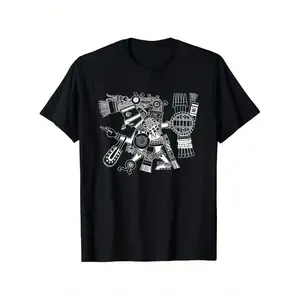 Maya patron deity Tezcatlipoca warrior Aztec Indians Mexico A Men Cloths Men gifts Short Sleeve Shirt for Daily Wear/ Sports Wear/ Festalil Wear, S-XXXL, Black