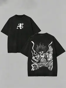 Vintage Washed Distressed Oversized Anime Tee, Retro Sun God Nika Streetwear Top for Men Women, Anime Lover & One Piece Fan Gift Shirt