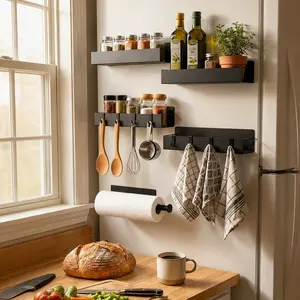 5-Pack Magnetic Spice Racks       Heavy Duty Fridge Organizer Shelf for Kitchen Organization | Metal Black Spice Storage Basket for Side of Refrigerator, Oven, Washer & Dryer | No Drill Apartment Essentials, Condiment Jar Holder & Laundry Room Caddy