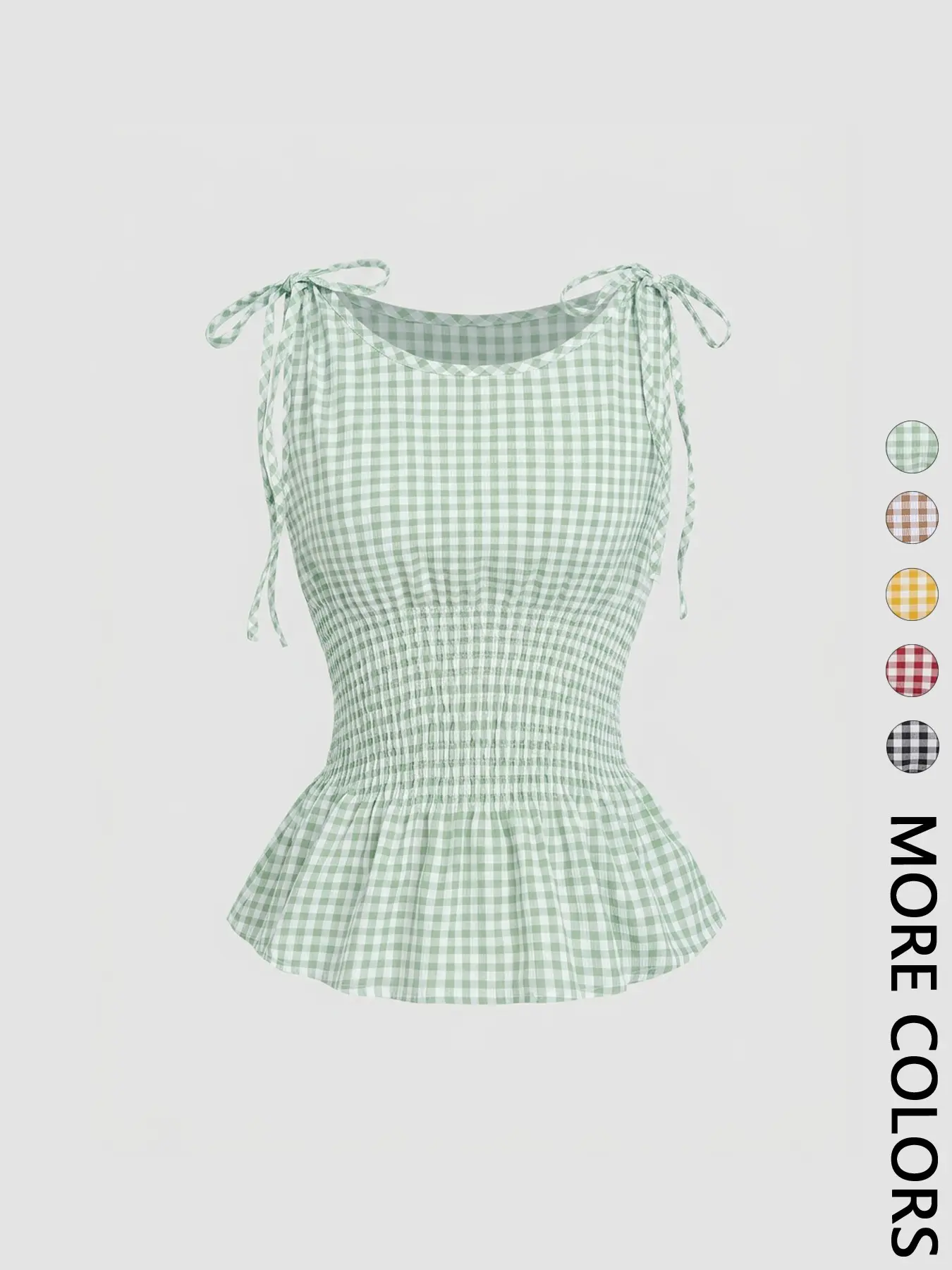 Women's Plaid Boat Neck Tank Top, Adjustable Strap Top, Waist Tie Ruffle Hem, Shoulder Tie Design, Elastic Fabric, Summer Cute Casual Y2K Style, for Daily Commute, Adjustable