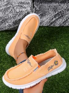 unisex's sunflower embroidery slip on walking shoes, casual comfortable non-slip walking shoes, fashionable shoes for daily wear, girl