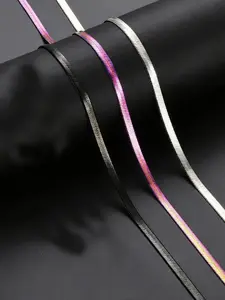 Unisex Stainless Steel Snake Bone Necklace Set, Fashionable Flat Chain Design, Minimalist Chain Necklace, Versatile Jewelry for Men and Women, 3 Piece