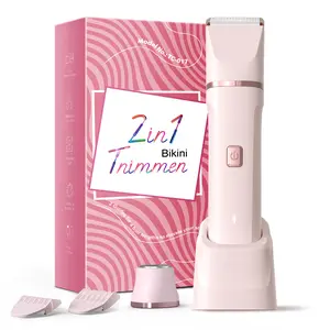 Bikini Trimmer for Women - Painless Electric Razors for Silk Skin,Cordless Body Shaver for Trip,Replaceable Lady Facial Razor, IPX7 Waterproof&Easy Cleaning, Ceramic Blade, USB Charge Dock Pink