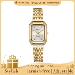 [Perfect Valentine's Day & Birthday Gift]-Luxury Ladies Fashion Quartz Watch Simple Scale Square Quality Gold Plated Women Watches Business,Gift box & Adjuster