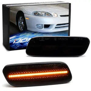 iJDMTOY Black-Out Smoked Lens 30-SMD Amber Full LED Strip Front Bumper Side Marker Light Kit For Lexus 1992-2000 SC300 SC400