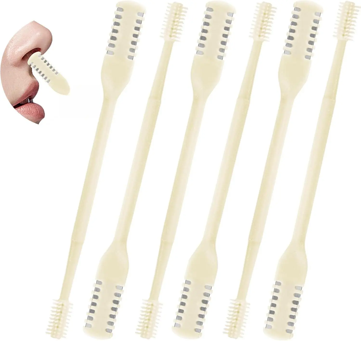 6 Pcs 2-in-1 Nasal Cutter, Upgrade Double Sided Nose Knife, 360 Nostril Hair Remover Tool, Trimmer for Men, Women, Soft Cleaning Brush (Cream)