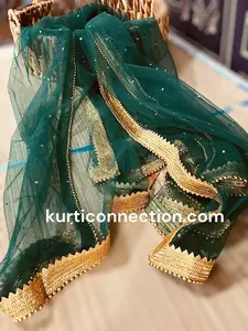 Net dupatta with heavy golden lace