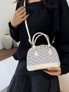 2026 New Classic V-Print Monogram Shell Bag, Retro Commute Top Handle Crossbody Purse, Casual Elegant Women's Handbag