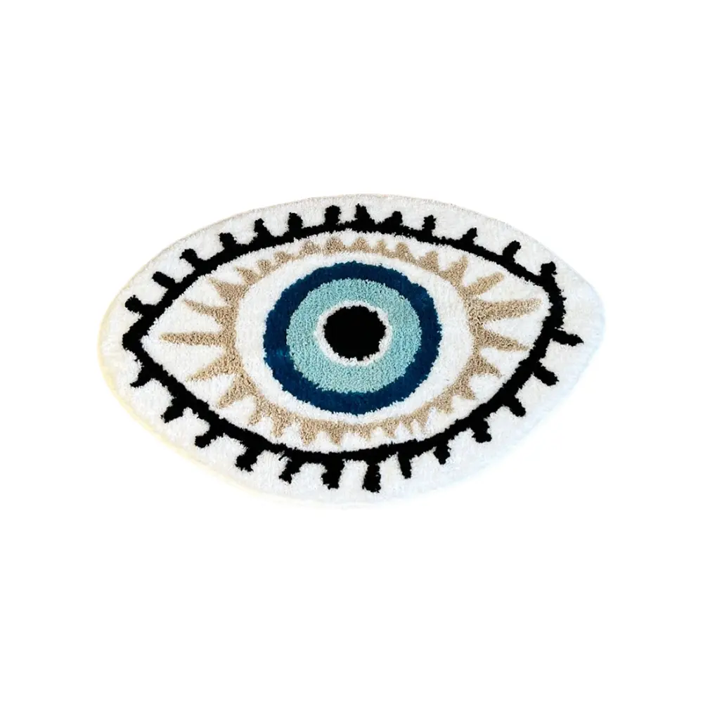 LAKEA Acrylic Evil Eye Print Decorative Rug - Non-Slip, Absorbent, Tufted Shaggy, Washable, Wrinkle Resistant, Eco-Friendly - Indoor Pet-Friendly White & Black Floor Mat for Kids Bathroom, Kitchen