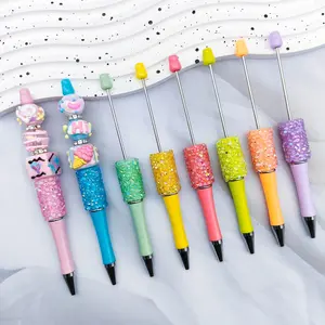 12pcs Jelly Diamond Decorated Bead Pens, Colorful Resin High Transparency Pearl Pen Set, Handmade Jewelry Making Kit, Party Gift, School Supplies