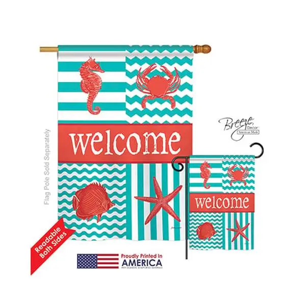 Breeze Decor 07004 Polyester Vertical Impression House Flag - Beach & Nautical Coastal Collage, Double-Sided, Original Artwork, 28x40 in.