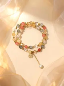 Double Layer Crystal Pearl Beaded Bracelet for Women, Luxurious Vintage Stackable Design, Unique High-End Hand Jewelry