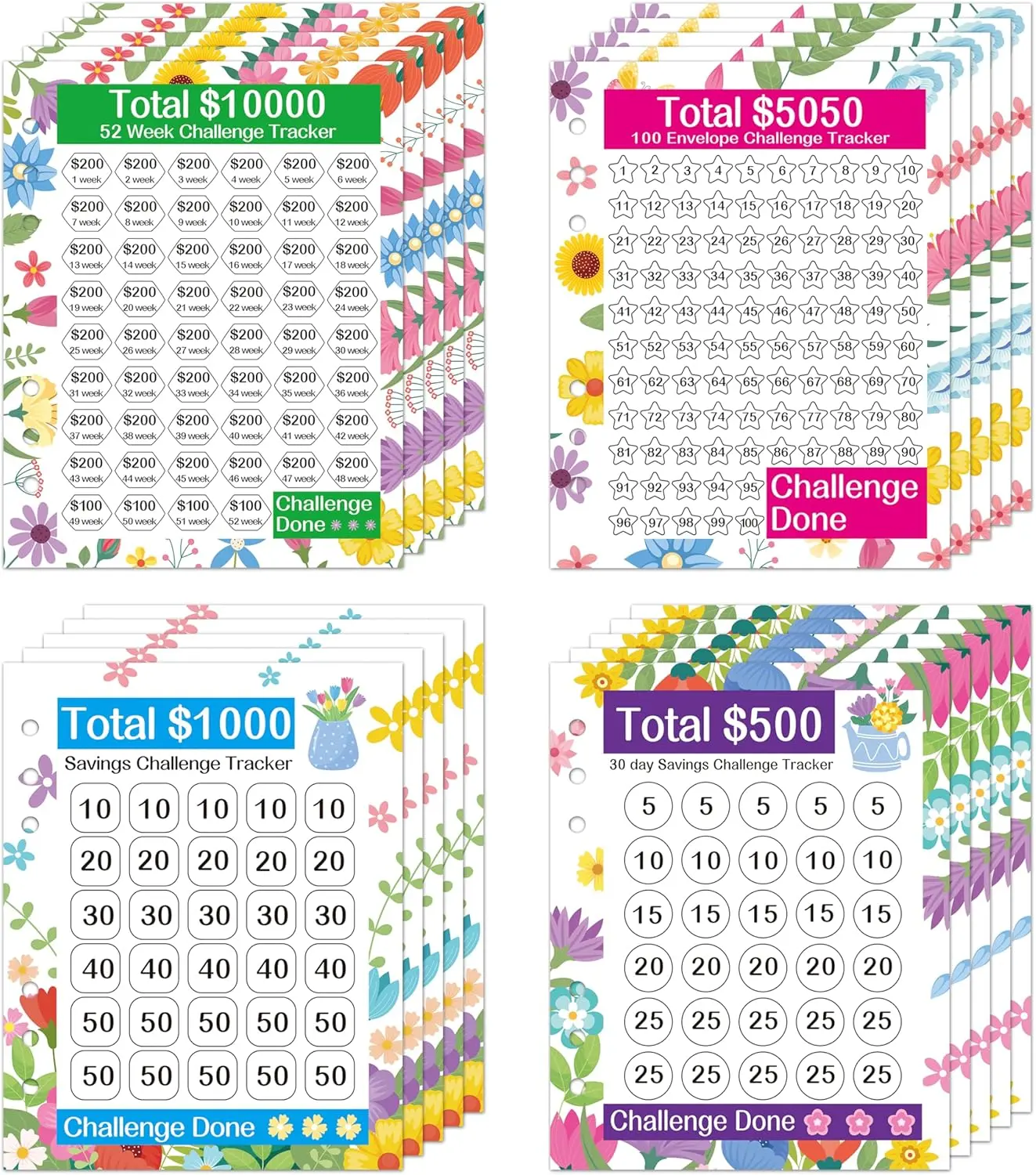20 Sheets  Saving Challenge Binder ,  Challenge  Cards for 6 Ring A5 Binder, 4 Styles of Budget Cards for Savings  Journey Planner  Saving Binder