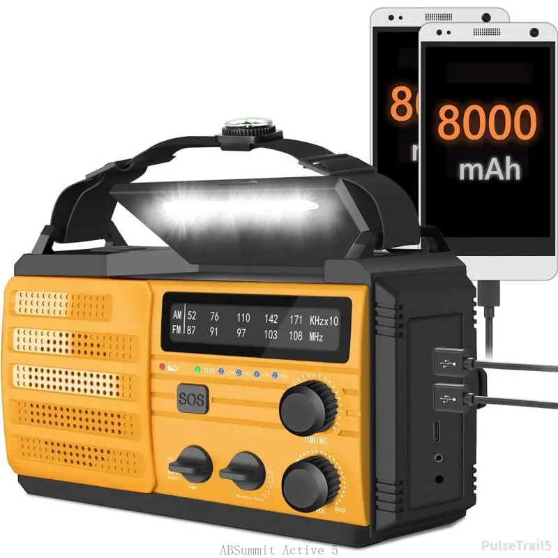 Solar Powered Emergency Radio, AM/FM/SW NOAA Weather Radio with SOS Alarm & 3 Modes Flashlight, Portable Radio with Compass for Indoor & OutdoorPulseTrail5ABSummit Active
