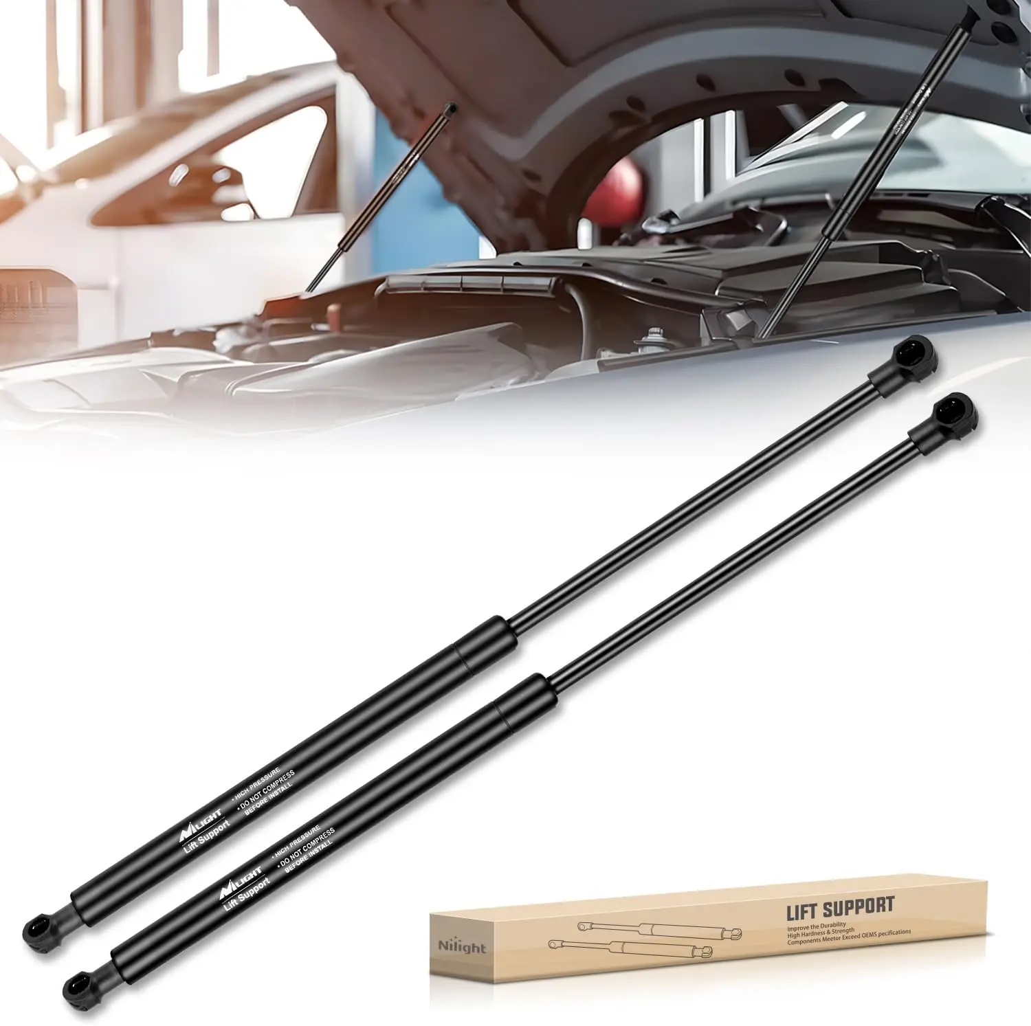 Nilight Hood Struts Lift Supports 6650, 16in Compressed Nitrogen Spring Shocks (2PCS Set) for 2006-2013 BMW 3 Series E90 E91 E92 E93, 45000 Fatigue Tests, Easy to Install Car Diagnostic Check Engine Tool