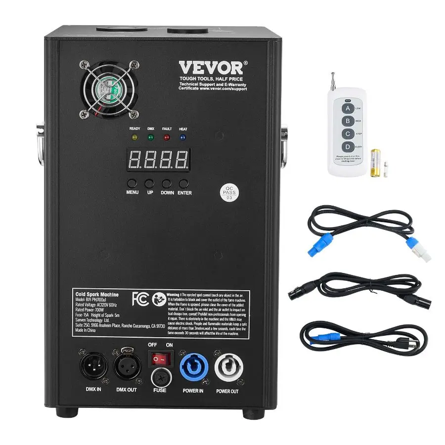 【Summerfinds】 VEVOR Cold Spark Machine, 700W Output Fireworks Controller, 6.6-16.4ft Adjustable Height, with Advanced DMX System, LED Screen, Portable Handle, HeavyDuty Aluminum Alloy for Stage DJ Wedding Event, Partydealsforyoudays
